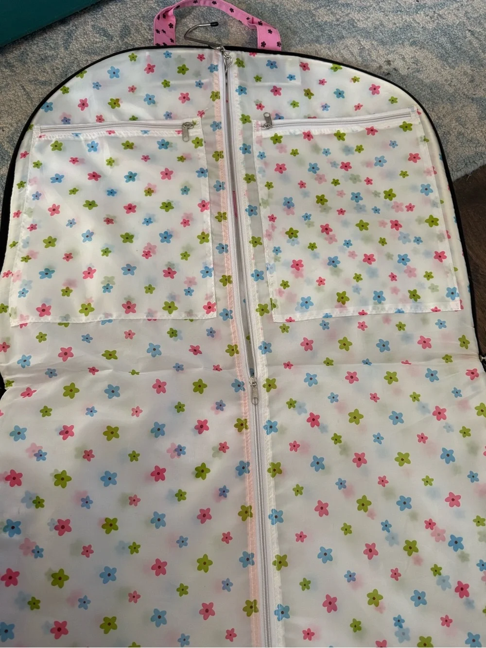 Embroidered Floral Brown Garment Bag with Pink Accents - Monogram W